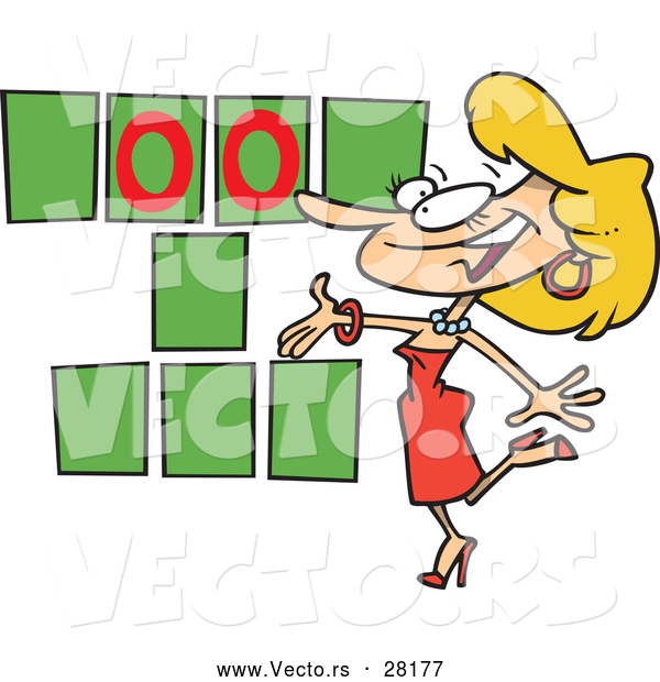 Vector of a Competitive Cartoon Game Show Hostess Trying to Present Blank Spaces Happily