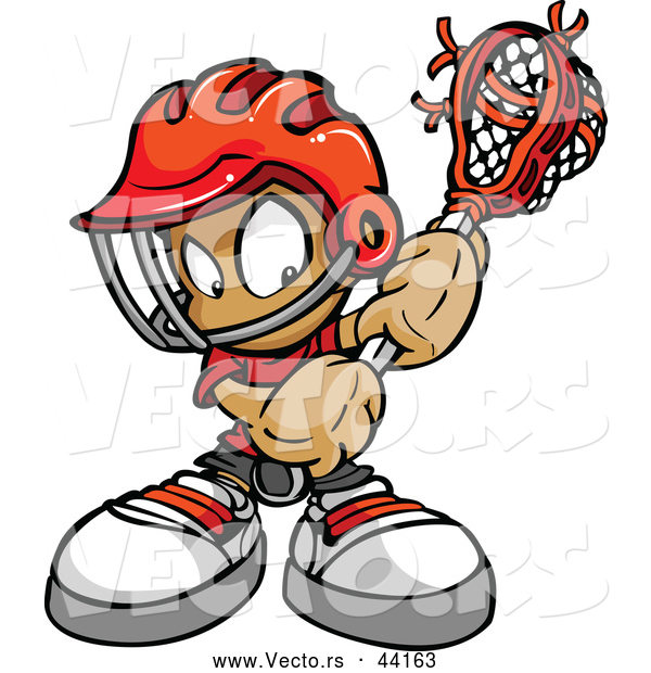 Vector of a Competitive Cartoon Lacrosse Mascot Boy Holding a Stick