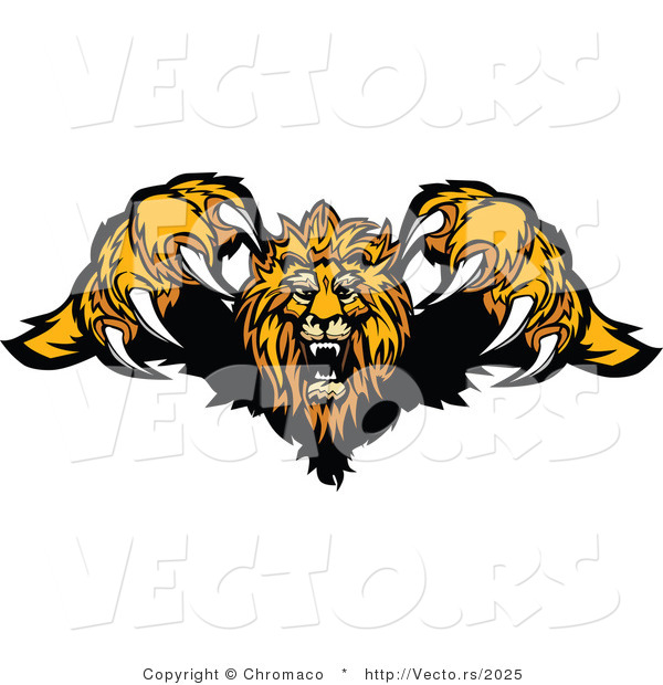 Vector of a Competitive Cartoon Lion Mascot Leaping Forward with Sharp Claws During an Attack