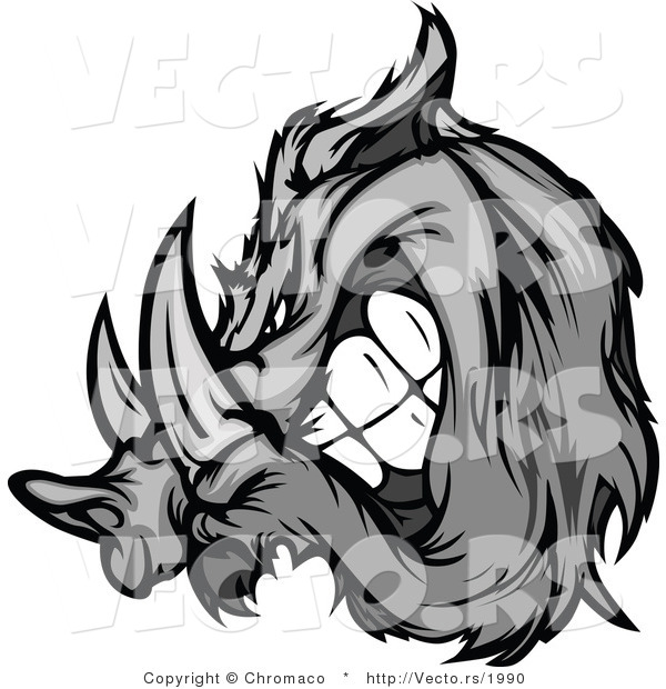 Vector of a Competitive Cartoon Razorback Boar Mascot Grinning While Charging - Grayscale