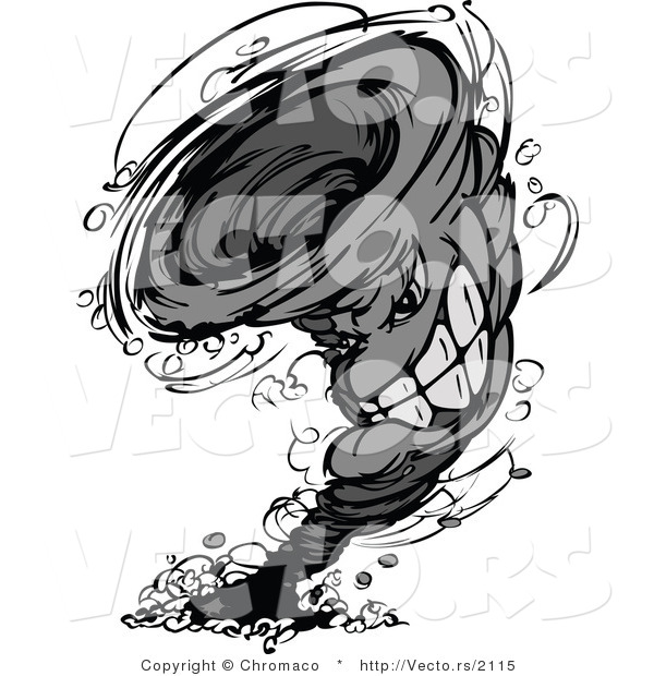 Vector of a Competitive Cartoon Twister Tornado Mascot Leaving a Destructive Path While Grinning