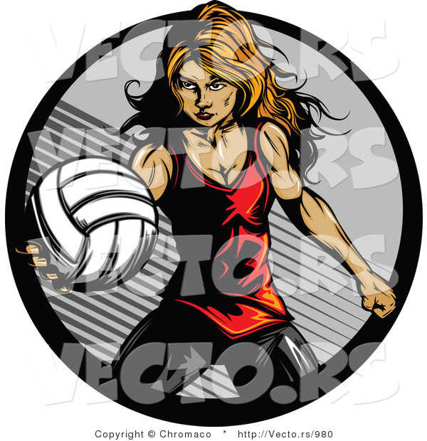 Vector of a Competitive Female Volleyball Player Serving the Ball