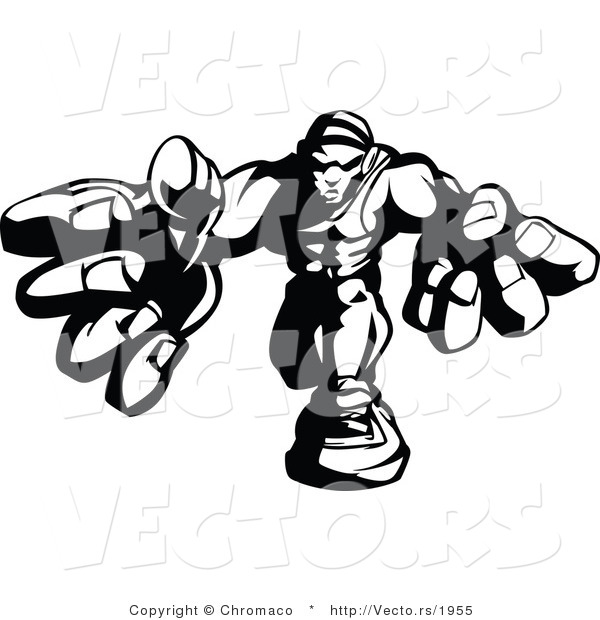 Vector of a Competitive Fighter Reaching Forward with Big Strong Hands - Black and White