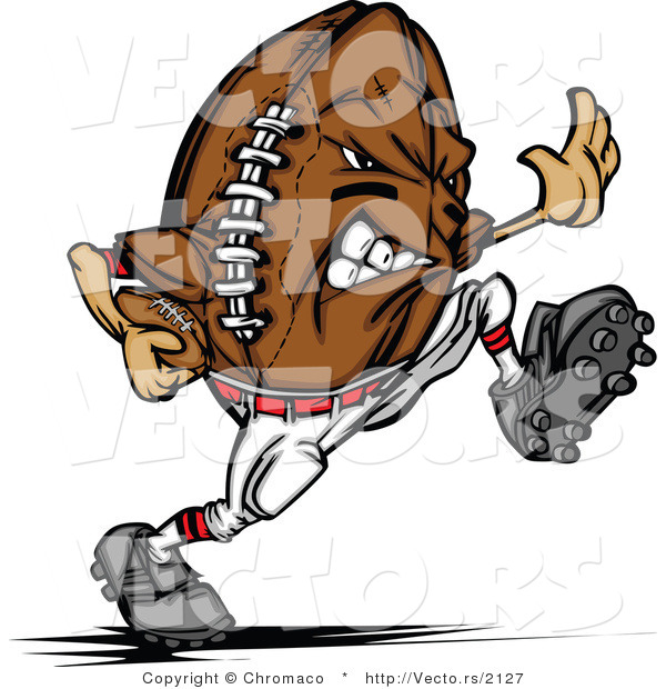 Vector of a Competitive Football Mascot Running the Ball down Field While Grinning
