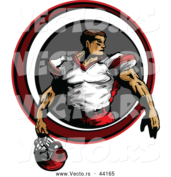Vector of a Competitive Football Player Holding His Helmet Within a Circle