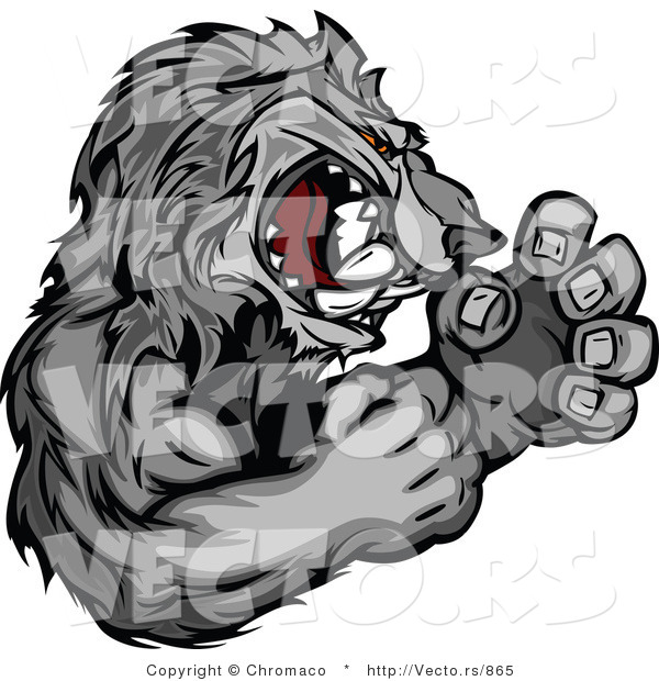 Vector of a Competitive Gray Wolf Mascot in Fighting Stance