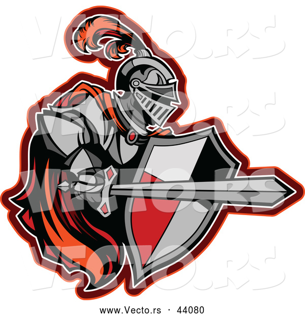 Vector of a Competitive Red Knight with a Cape, Shield, and Sword