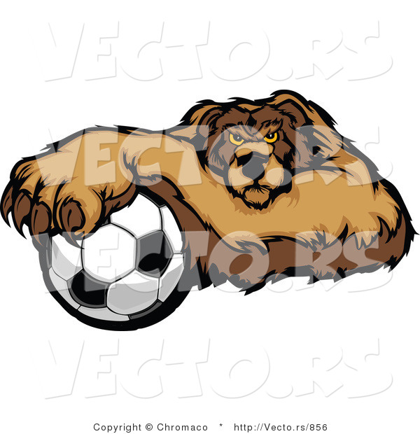 Vector of a Competitive Soccer Bear Mascot Gripping Ball with Paw
