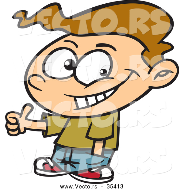 Vector of a Confident Cartoon Boy Giving Thumbs up Hand Gesture While Smiling