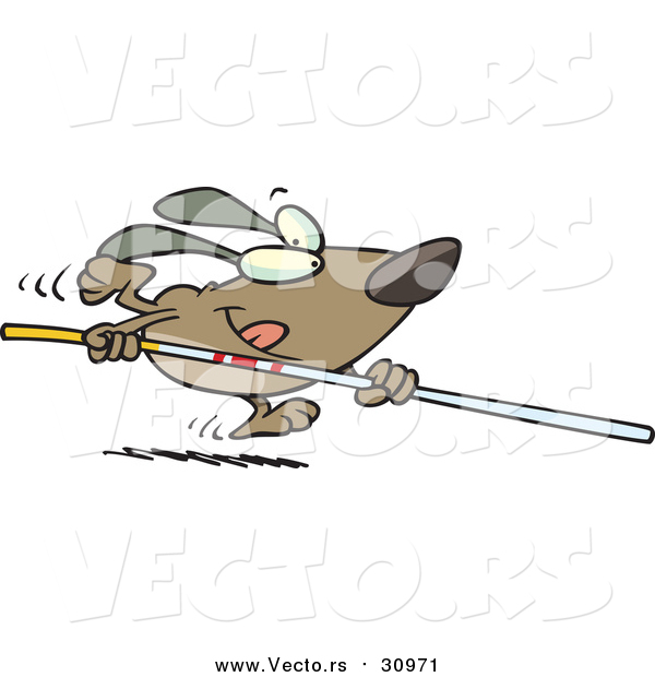 Vector of a Confident Goofy Dog Running with Pole Vault - Cartoon Style