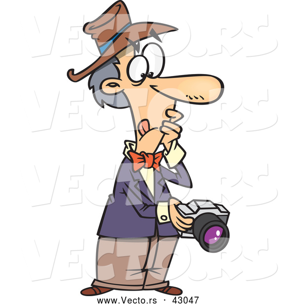 Vector of a Confused Cartoon Male Photographer Trying to Figure out His Camera