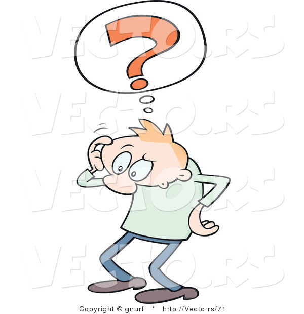 Vector of a Confused Cartoon Man Scratching His Head with a Question Mark Thought Cloud