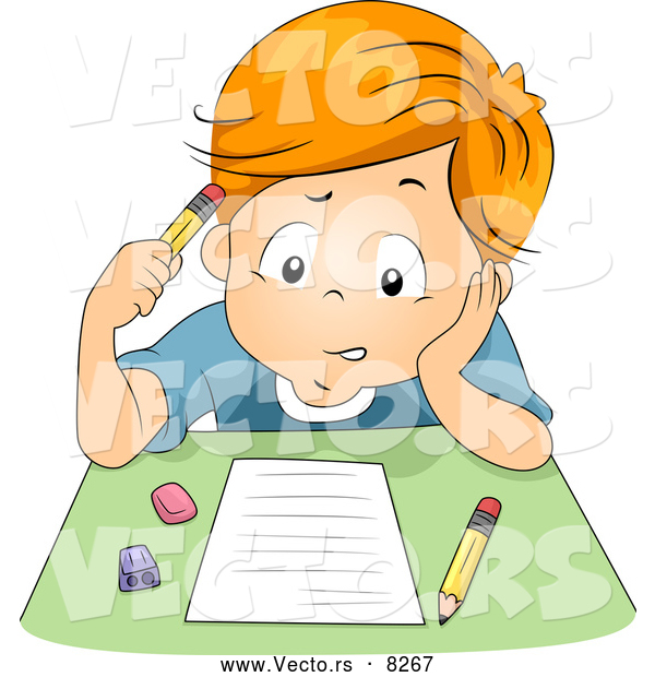 Vector of a Confused Cartoon School Boy Taking a Test