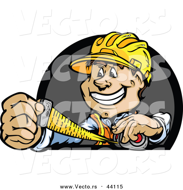 Vector of a Construction Worker Measuring While Smiling