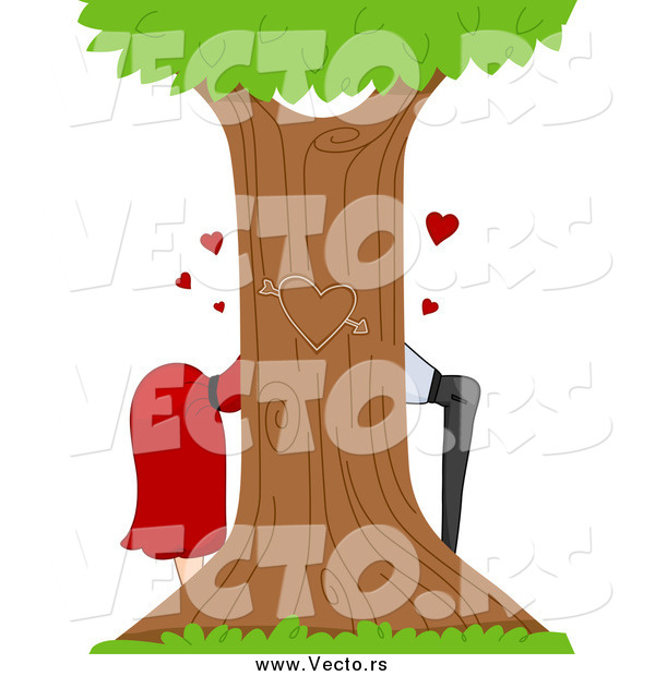 Vector of a Couple Kissing Behind a Tree