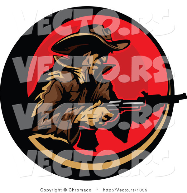 Vector of a Cowboy Pointing Two Pistols Within a Red Circular Icon