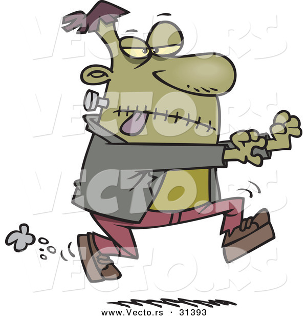 Vector of a Creepy Cartoon Frankenstein Running Forward with Arms out on Halloween
