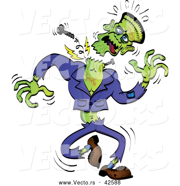 Vector of a Creepy Cartoon Frankenstein Walking Forward