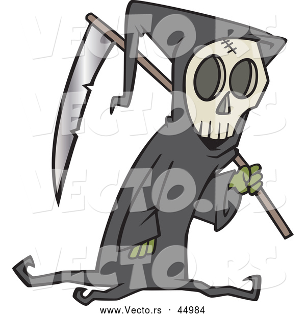 Vector of a Creepy Cartoon Grim Reaper with a Scythe