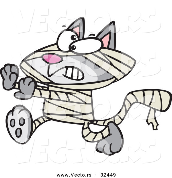 Vector of a Creepy Cartoon Mummy Cat Walking Forward with Arms out on Halloween