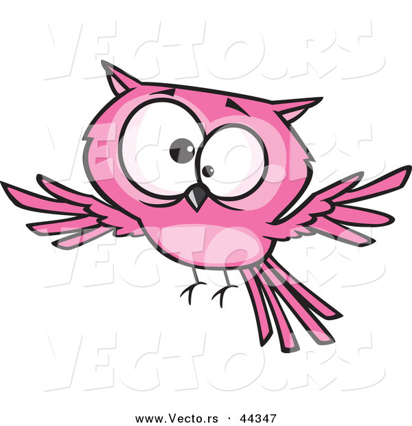 Vector of a Cross Eyed Cartoon Pink Owl