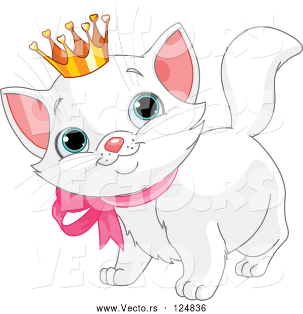 Vector of a Crowned Cartoon White Kitten