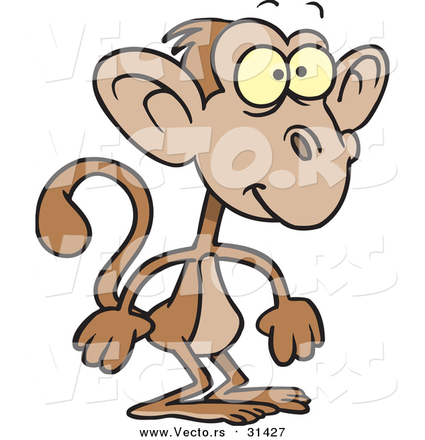 Vector of a Cute Brown Monkey Standing like Human - Cartoon Style
