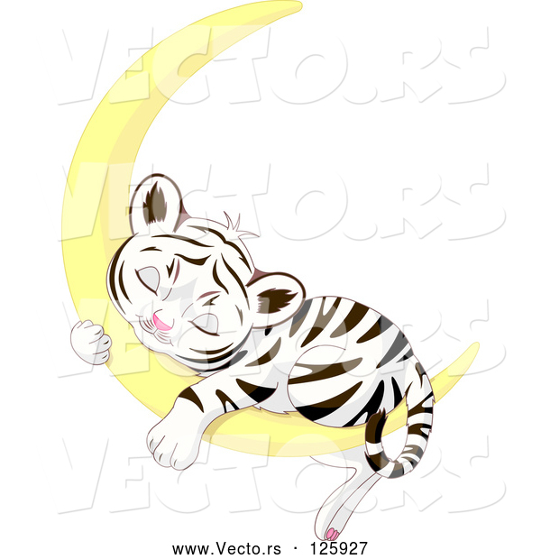 Vector of a Cute Cartoon Baby Tiger Sleeping on a Crescent Moon