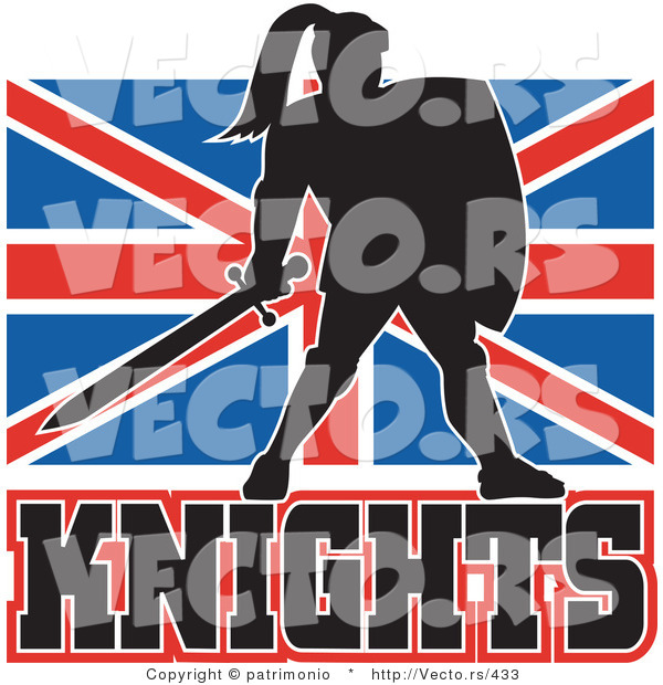 Vector of a Dark British Knight Armed with Sword and Protective Shield