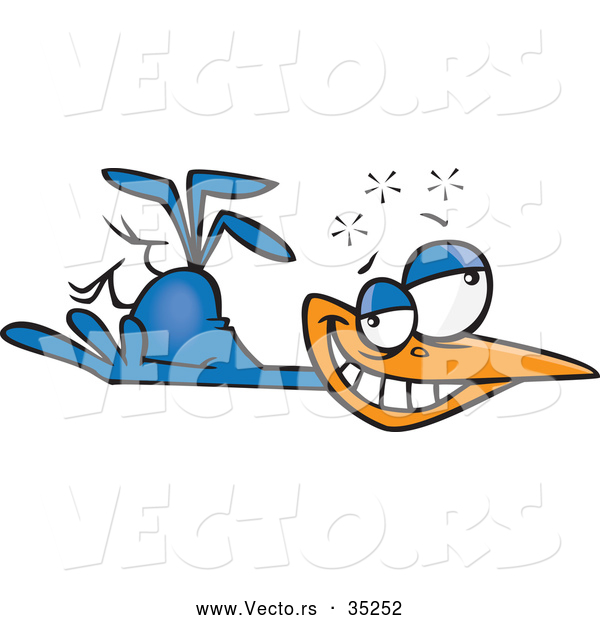 Vector of a Dazed Cartoon Blue Bird on the Ground