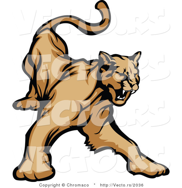 Vector of a Defensive Cartoon Cougar Hissing