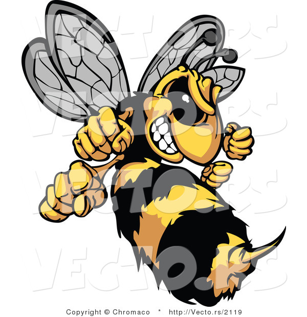 Vector of a Defensive Cartoon Hornet Mascot Prepared to Sting