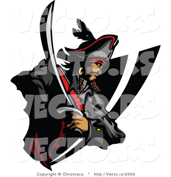 Vector of a Defensive Cartoon Pirate Prepared to Strike with His Sword
