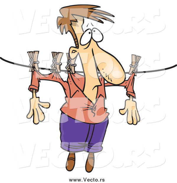 Vector of a Depressed Caucasian Man Hanging on a Clothes Line to Dry