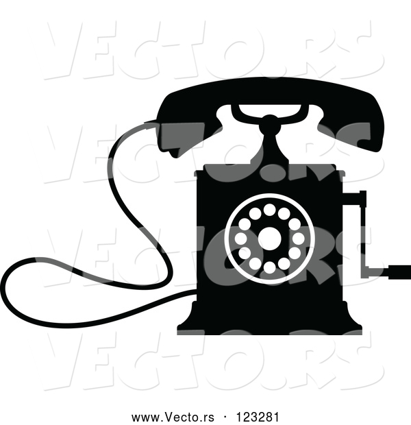 Vector of a Desk Crank Telephone - Black and White