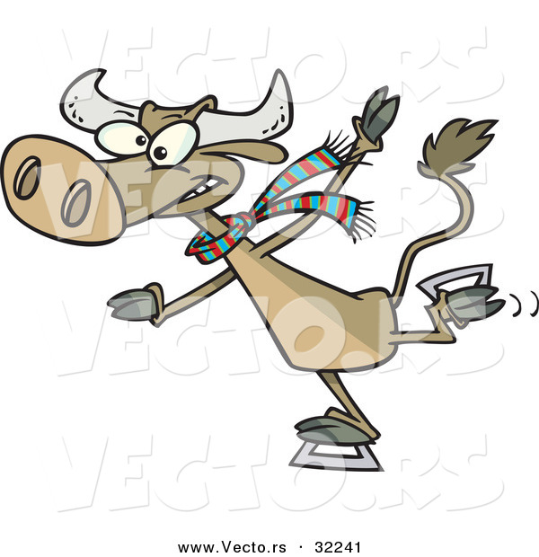 Vector of a Determined Cartoon Cow Ice Skating