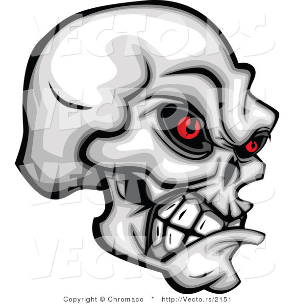 Vector of a Develish Skull Clenching Its Jaw While Staring with Evil Red Eyes