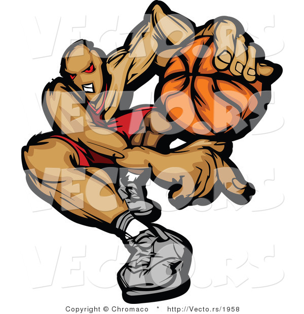 Vector of a Devilish Cartoon Basketball Player with Ball