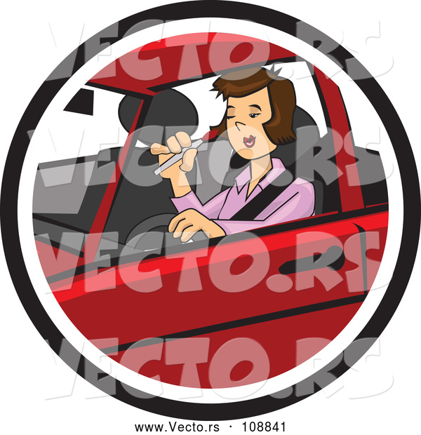Vector of a Distracted Girl Applying Makeup While Driving Car