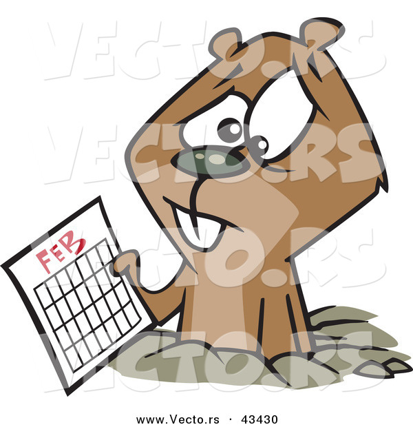 Vector of a Distressed Cartoon Groundhog Holding a February Calendar