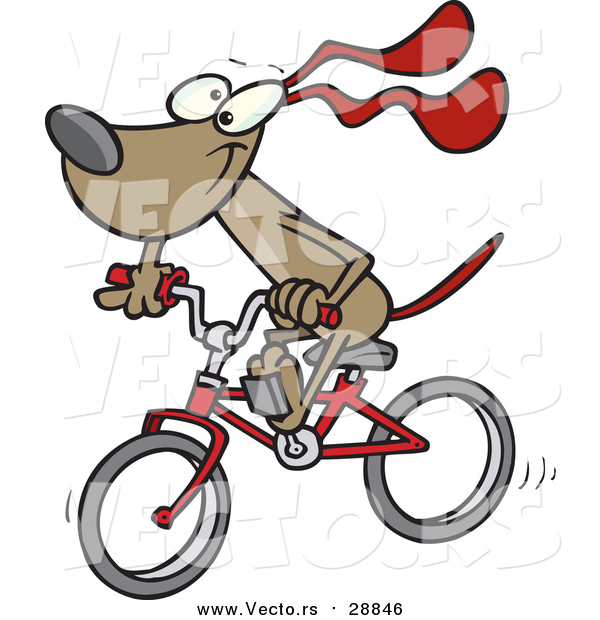 Vector of a Dog Character Riding a Red Bike - Cartoon Style