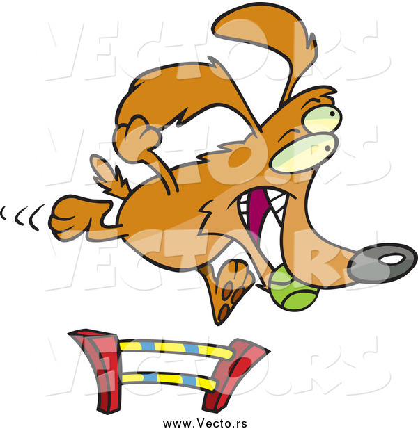 Vector of a Dog Leaping a Hurdle and Catching a Ball in an Agility Course