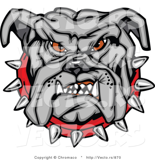 Vector of a Dominant Bulldog Mascot Growling with Intimidating Red Eyes and Spike Collar