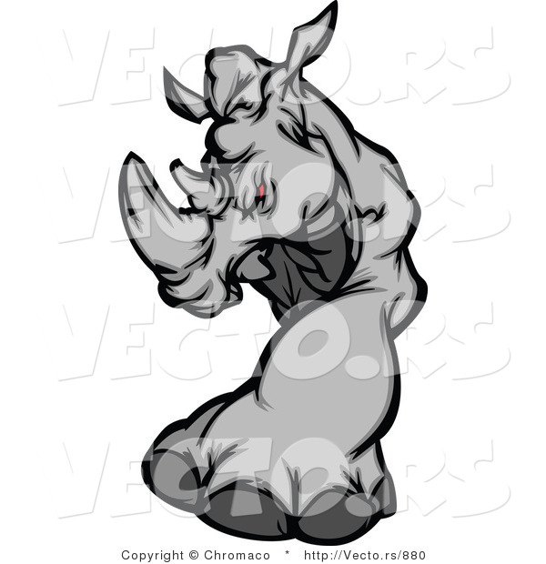 Vector of a Dominant Rhino Mascot Moving Forward with Intimidating Red Eyes