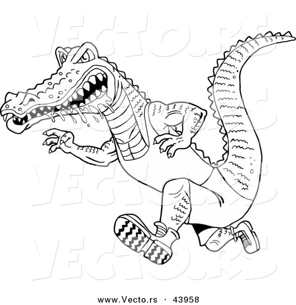 Vector of a Drooling Cartoon Alligator Running Fast - Coloring Page Outline