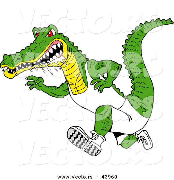 Vector of a Drooling Cartoon Alligator Running Really Fast with an Aggressive Look