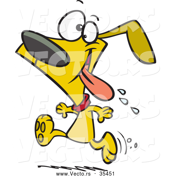 Vector of a Drooling Cartoon Dog Running Forward with an Excited Facial Expression