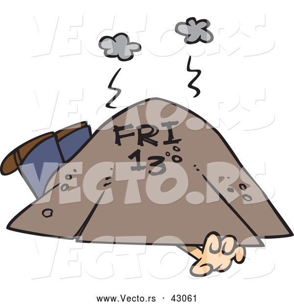 Vector of a Dying Cartoon Man Trapped and Suffocating Under a Big Dirt Pile Labeled: Friday the 13th
