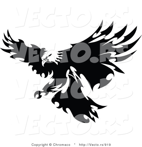 Vector of a Eagle with Razor Sharp Feathers Targeting Prey on Land - Silhouette