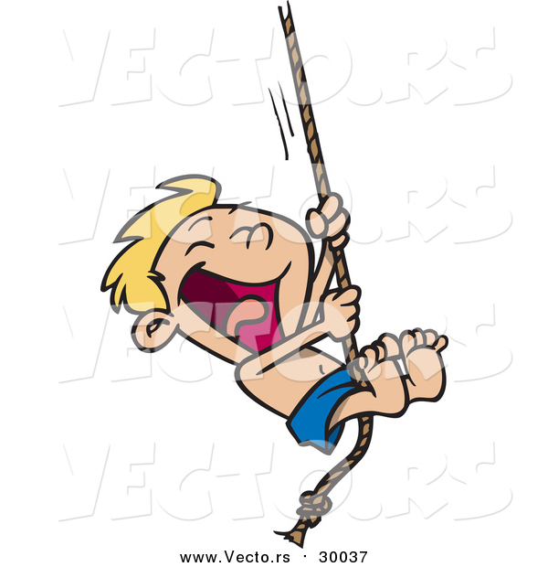 Vector of a Excited Boy Singing on a Rope - Cartoon Summer Style
